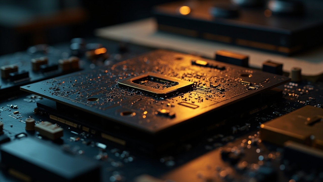 Precision multilayer PCB on a dark workbench